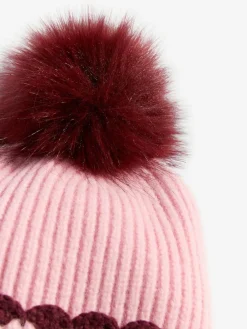 Online Love & Roses Scallop Trim Ribbed Pom Hat and Gloves Set Pink