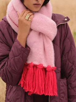 Clearance Love & Roses Tassel Cosy Contrast Brushed Scarf Pink/Red