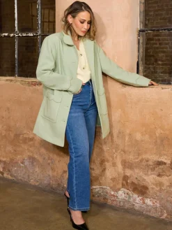 Discount Love & Roses Mid Length Scallop Trim Dolly Coat Pistashio Green