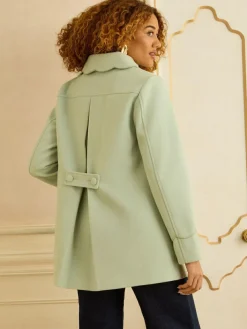 Discount Love & Roses Mid Length Scallop Trim Dolly Coat Pistashio Green