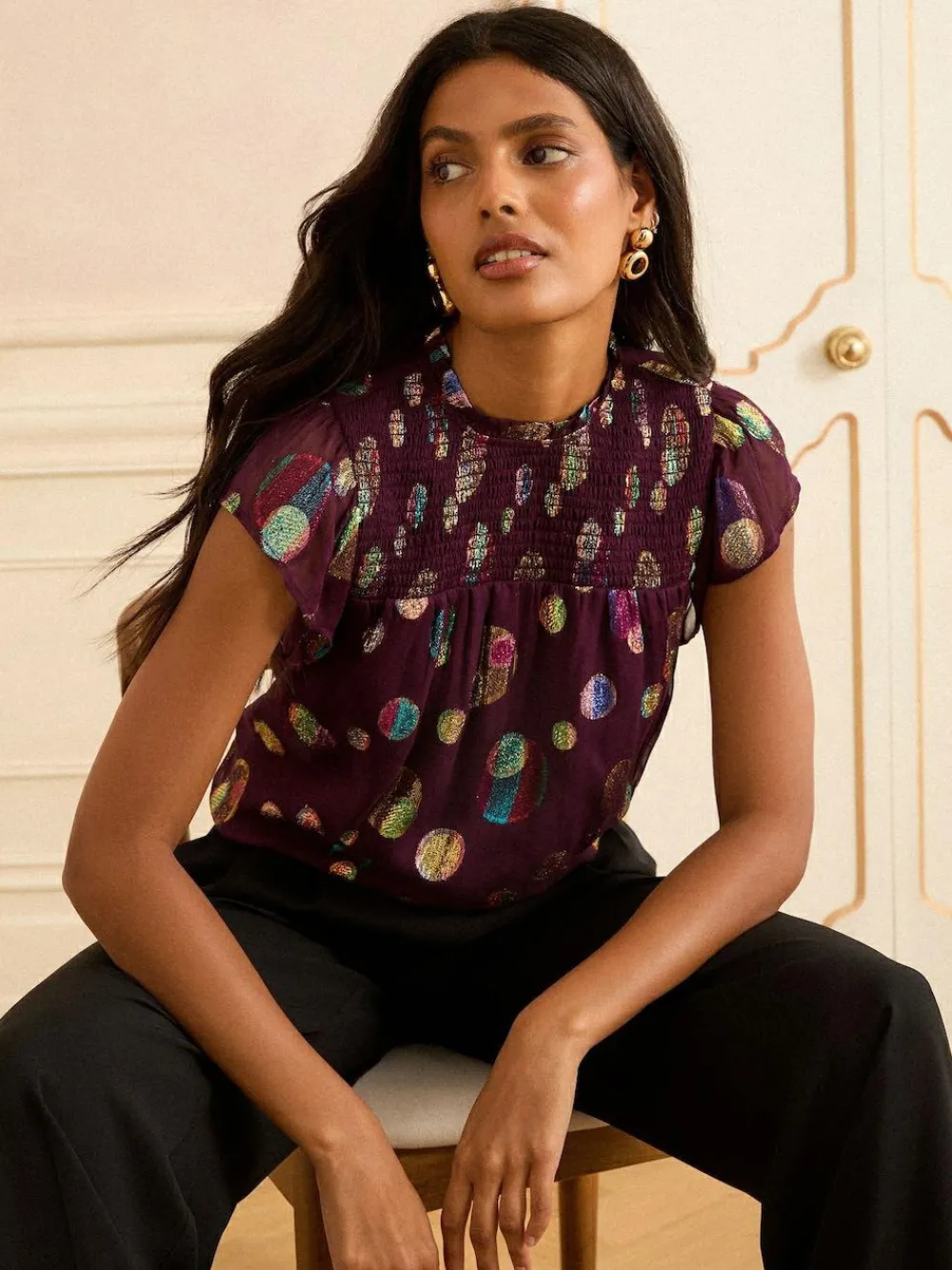 Discount Love & Roses Metallic Crew Neck Shell Top Purple Spot