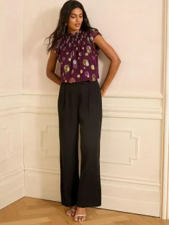 Discount Love & Roses Metallic Crew Neck Shell Top Purple Spot