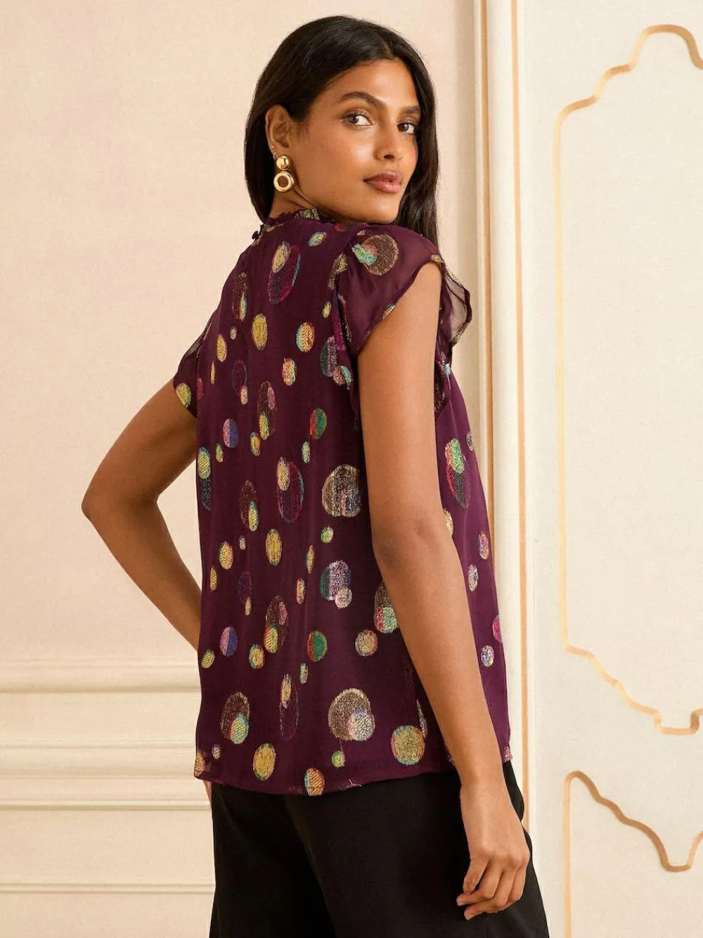 Discount Love & Roses Metallic Crew Neck Shell Top Purple Spot