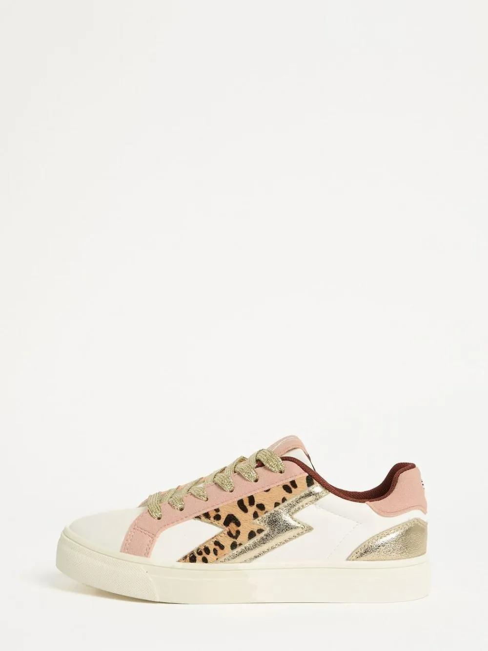 Online Love & Roses Mix Flatform Comfort Retro Low Top Trainers Real Leather Pink Leopard White