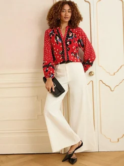 Love & Roses Red Animal Notch Neck Long Sleeve Blouse^Women Blouses & Shirts