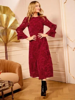 Love & Roses Burnout Ruffle Midi Dress^Women Dresses|Occasion Dresses