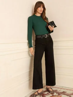 Clearance Love & Roses Teal Blue Frill Neck Long Sleeve Jersey Top