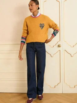 Sale Love & Roses Yellow Animal Print Heart Crew Neck Cosy Jumper