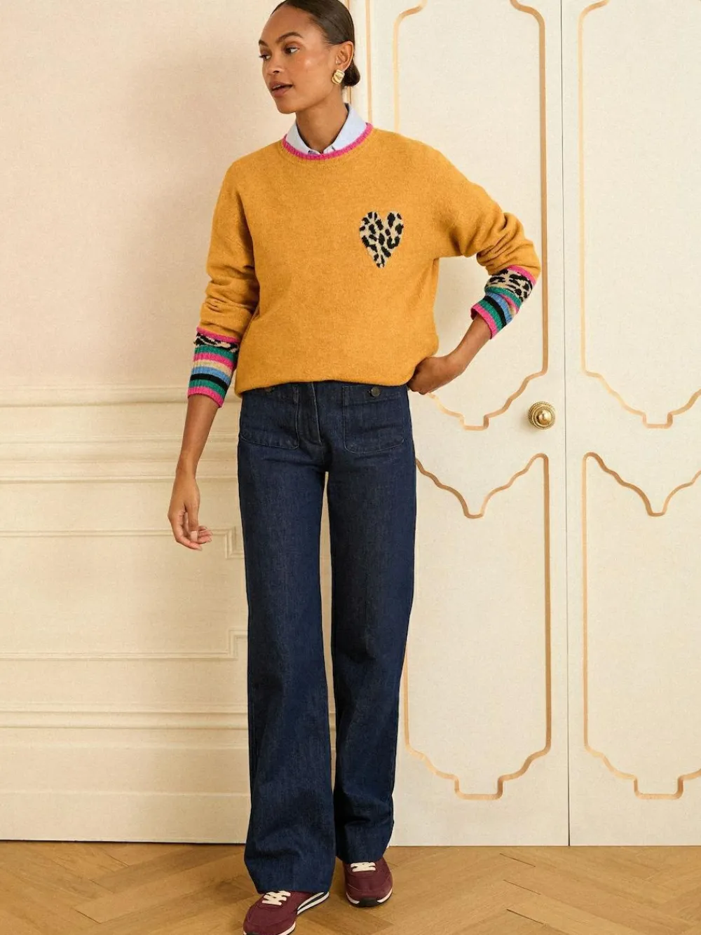 Sale Love & Roses Yellow Animal Print Heart Crew Neck Cosy Jumper