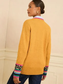 Sale Love & Roses Yellow Animal Print Heart Crew Neck Cosy Jumper
