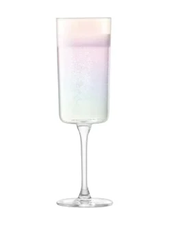 LSA International Set of 2 Mother of Pearl Iridescence Champagne Flutes 210ml^ Glassware
