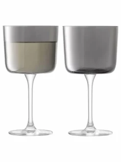 LSA International Set of 2 Grey Lunar Wine Glasses 250ml^ Glassware