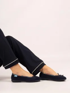 Lunar Blue Bow Tartan Trim Pump Slippers^Women Slippers