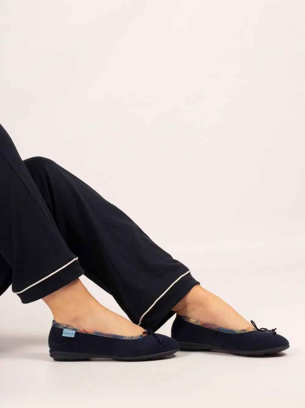 Lunar Blue Bow Tartan Trim Pump Slippers^Women Slippers