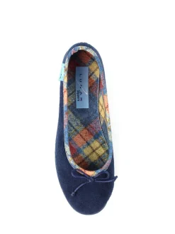 Lunar Blue Bow Tartan Trim Pump Slippers^Women Slippers
