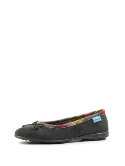 Clearance Lunar Grey Bow Tartan Trim Pump Slippers