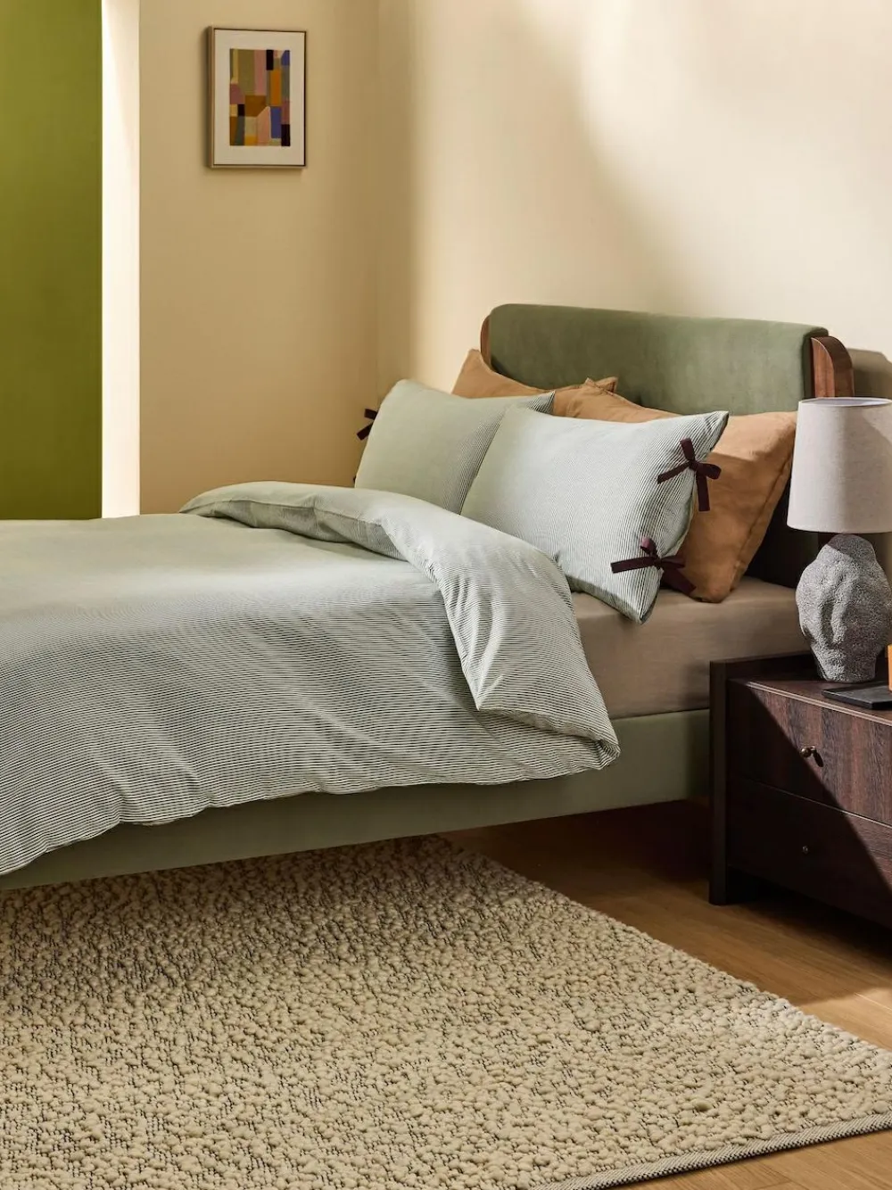 Outlet MADE.COM Ansel Stripe 100% Cotton Duvet Cover and Pillowcase Set Green