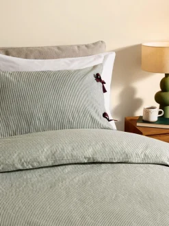 Outlet MADE.COM Ansel Stripe 100% Cotton Duvet Cover and Pillowcase Set Green