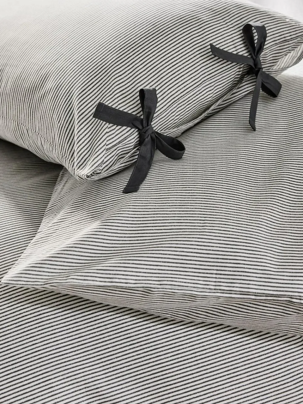 Best MADE.COM Ansel Stripe 100% Cotton Duvet Cover and Pillowcase Set Grey