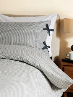 Best MADE.COM Ansel Stripe 100% Cotton Duvet Cover and Pillowcase Set Grey