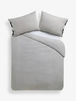 Best MADE.COM Ansel Stripe 100% Cotton Duvet Cover and Pillowcase Set Grey
