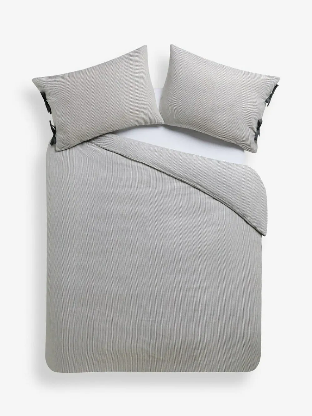 Best MADE.COM Ansel Stripe 100% Cotton Duvet Cover and Pillowcase Set Grey