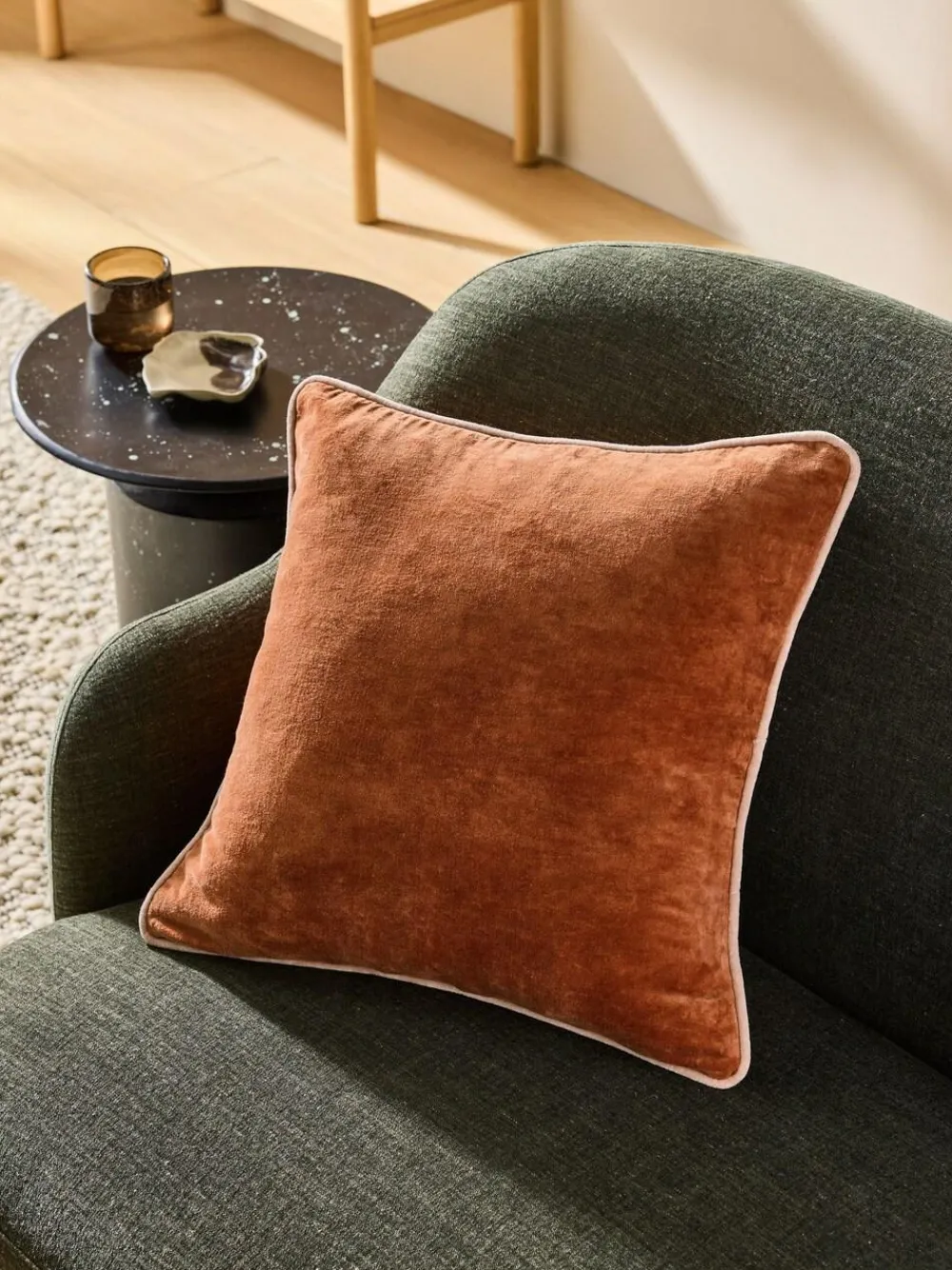 MADE.COM Bailey Cotton Velvet Piped Cushion^ Cushions & Throws