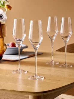 MADE.COM Set of 4 Clear Velma Crystal Champagne Flutes^ Glassware|Branded Kitchenware