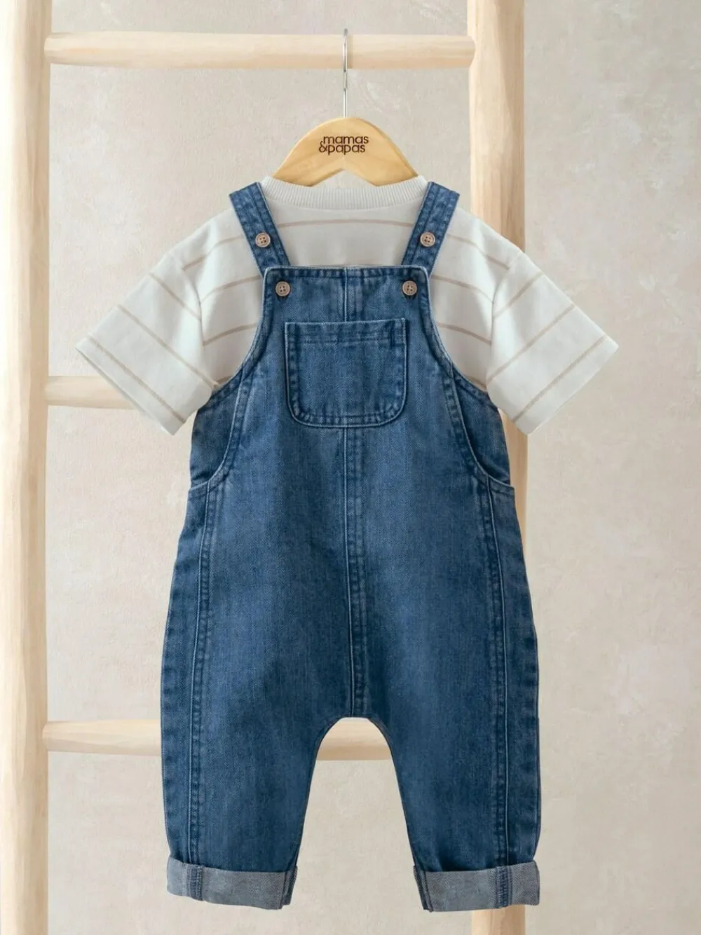 Mamas & Papas Blue Stripe T-Shirt And Denim Dungaree Set^BOY Dungarees