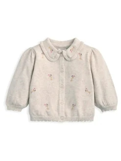 Best Mamas & Papas Brown Embroidered Knit Cardigan & Leggings Set with Scallop Detail