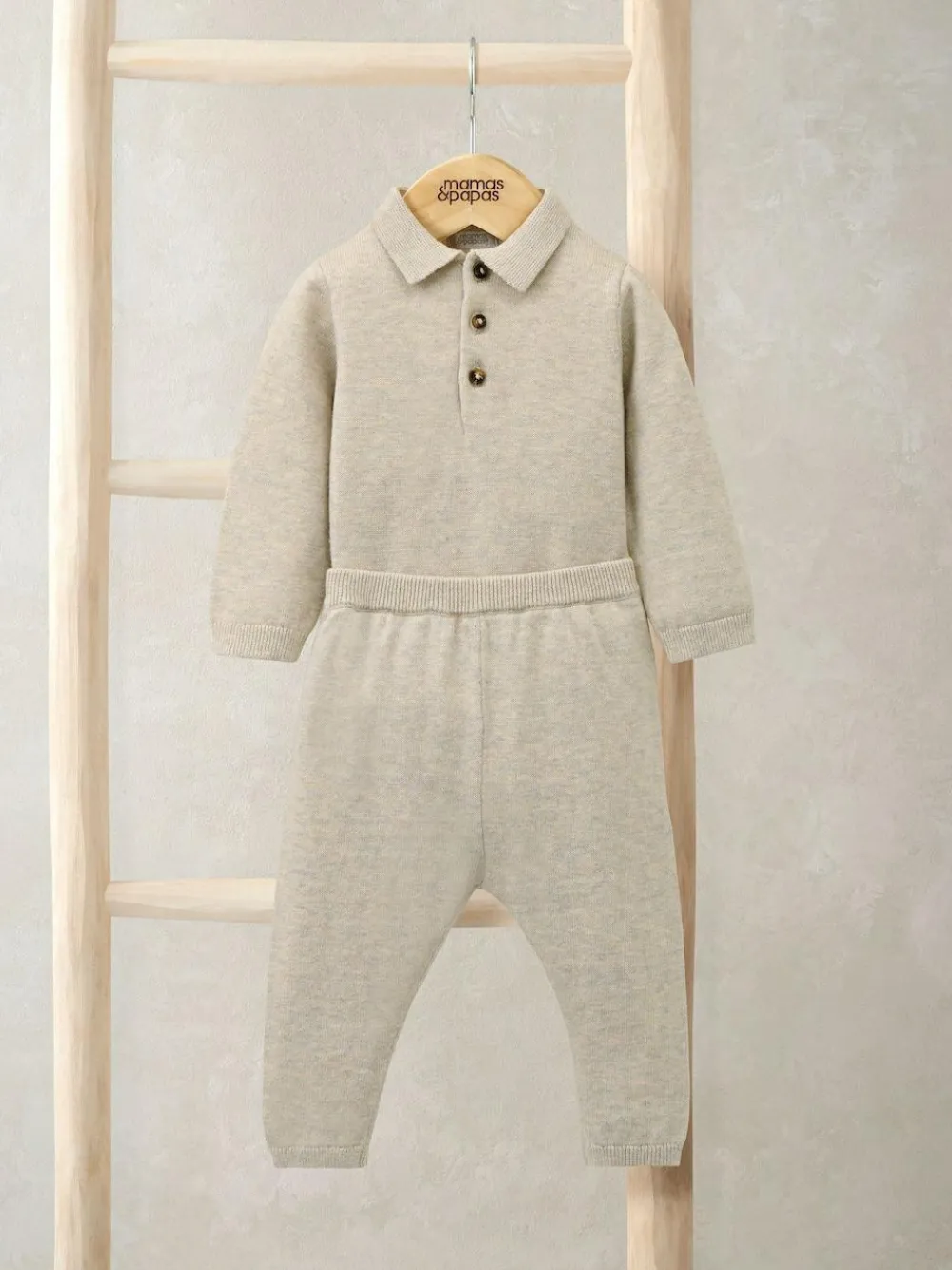 Mamas & Papas Brown Knit Polo Bodysuit & Bottoms Set^BOY Bodysuits & Vests|Vests