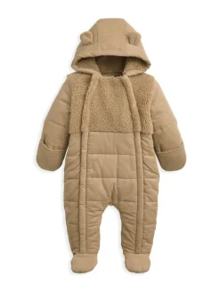 Mamas & Papas Brown Quilted Cord and Borg Pramsuit with 3D Ears^ Jackets & Coats|Snowsuits & Coats