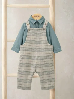 Mamas & Papas Cream Check Dungarees & Striped Shirt Set^BOY Dungarees