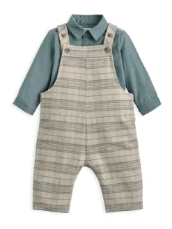 Mamas & Papas Cream Check Dungarees & Striped Shirt Set^BOY Dungarees