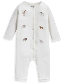 Hot Mamas & Papas Cream Safari Embroidered 100% Cotton Romper