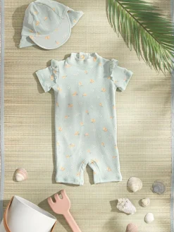 Mamas & Papas Green Lemon Print Textured Short Sleeve Rashsuit^ Swimwear|Swimwear