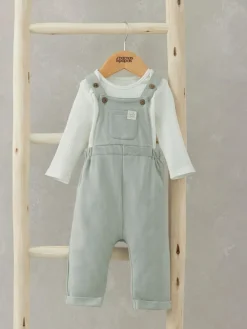Clearance Mamas & Papas Green Sweat Dungaree & Bodysuit Set