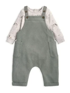 Outlet Mamas & Papas Green Waffle Dungarees and Moose Print Bodysuit Set