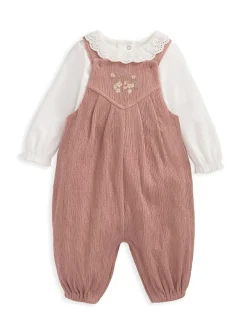 Mamas & Papas Pink 100% Cotton Crinkle Dungaree And Bodysuit Set^ Jumpsuits & Playsuits