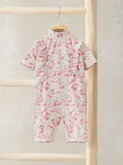 Sale Mamas & Papas Pink Floral Print Short Sleeve Rashsuit