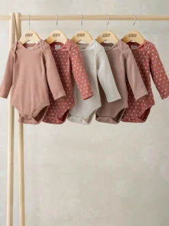 Mamas & Papas Pink Woodblock Long Sleeve Bodysuits Pack of 5^ Bodysuits & Vests|Vests