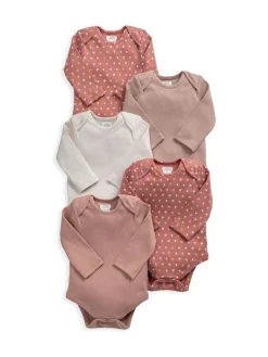 Mamas & Papas Pink Woodblock Long Sleeve Bodysuits Pack of 5^ Bodysuits & Vests|Vests