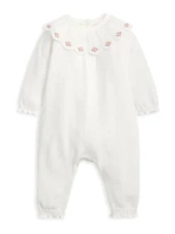 Mamas & Papas White Embroidered Scallop Collar Romper with Frill Trim^ Rompers & Overalls