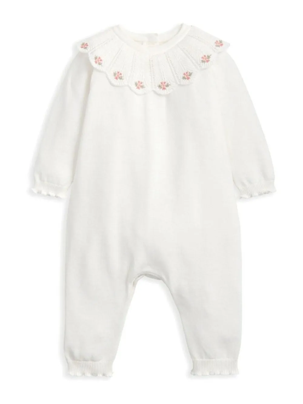 Mamas & Papas White Embroidered Scallop Collar Romper with Frill Trim^ Rompers & Overalls