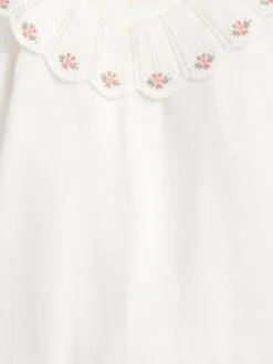 Mamas & Papas White Embroidered Scallop Collar Romper with Frill Trim^ Rompers & Overalls