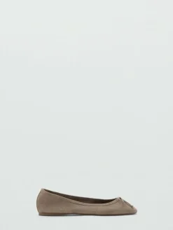 Mango Brown Suede Bow Ballet Flats^Women Flats