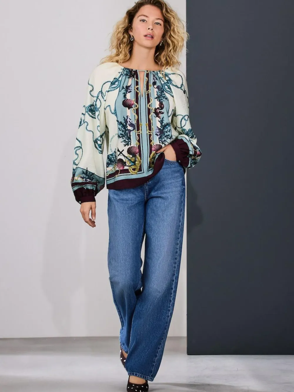 Next Keyhole Detail Relaxed Long Sleeve Blouse^Women Blouses & Shirts