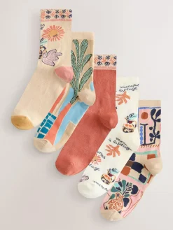 New Next Ankle Socks 5 Pack Marrakesh Mix Print