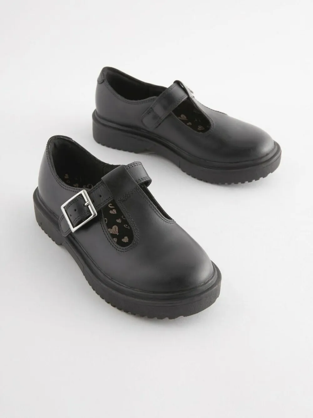 Next Matt Black Leather T-Bar Chunky School Shoes^ Shoes