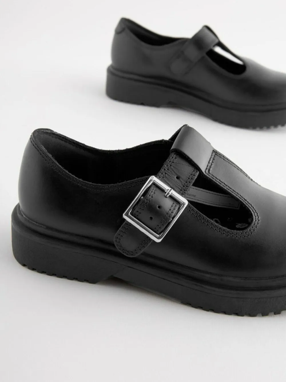 Next Matt Black Leather T-Bar Chunky School Shoes^ Shoes